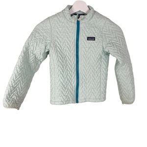 PATAGONIA Girls 8 Quilted Light Mint Green Jacket Poly Vegan Full Zip